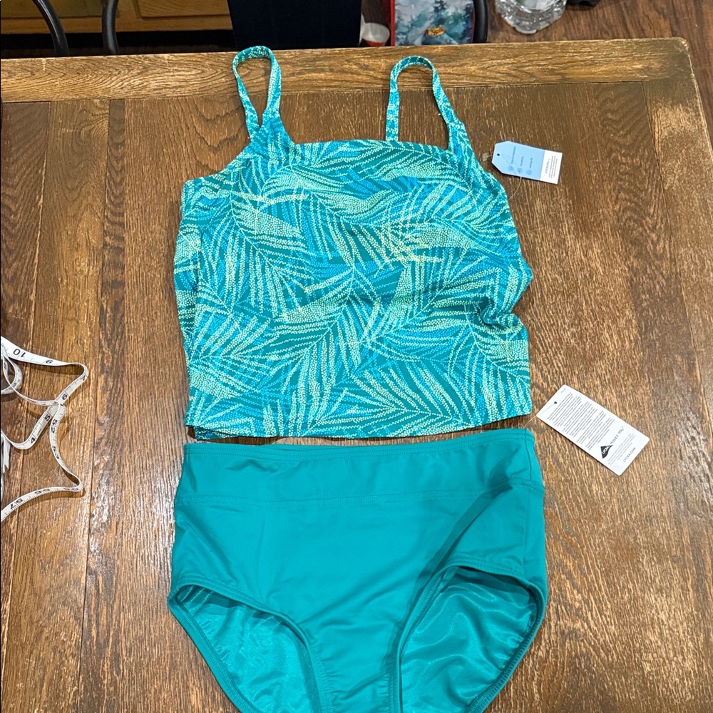 NWT Lands End Teal/Green/Yellow Leaf Print Tankini Set Sz 2